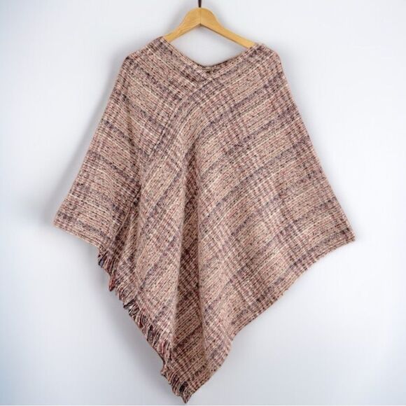 Northern Angel Poncho Shawl Knit Sweater Plaid Pink Purple L XL - Picture 1 of 9